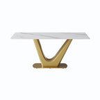 Table à manger moderne en marbre avec piédestal en V, table de cuisine en ardoise