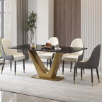 Table à manger moderne en marbre avec piédestal en V, table de cuisine en ardoise