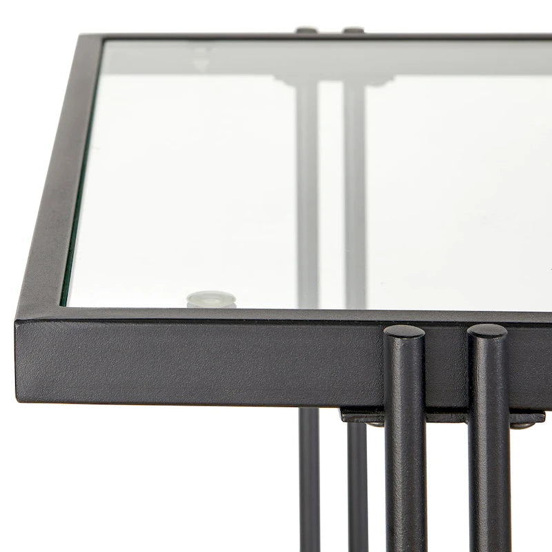 Console 3 niveaux en métal noir et verre trempé