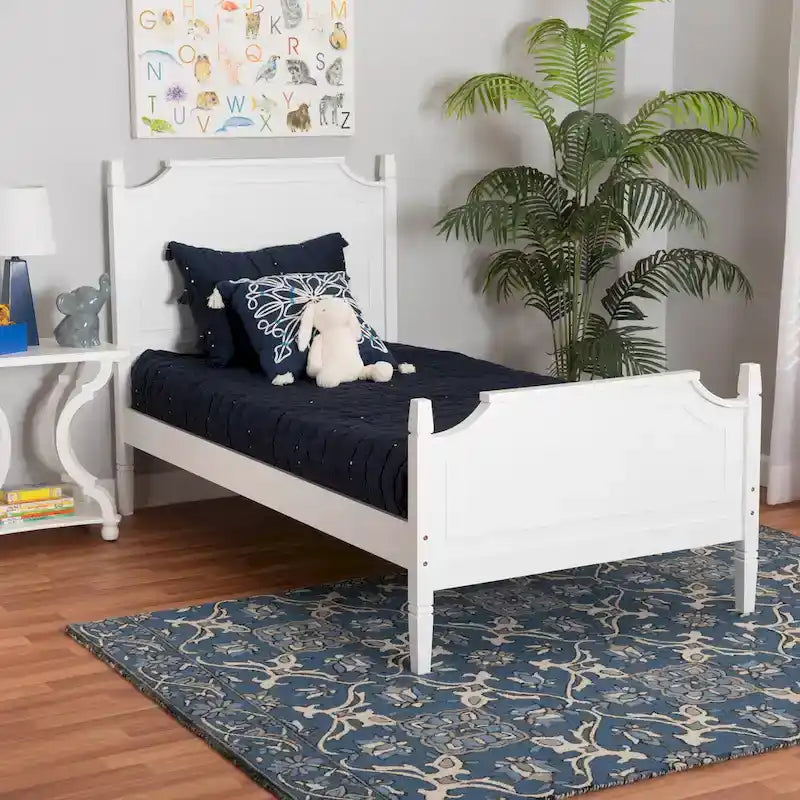 Lit Plateforme en Bois Blanc, Style Traditionnel, Grand Lit/Très Grand Lit