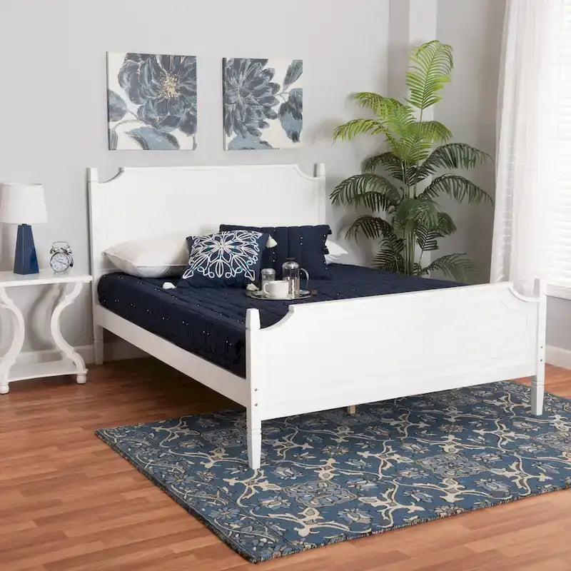 Lit Plateforme en Bois Blanc, Style Traditionnel, Grand Lit/Très Grand Lit