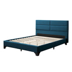 Lit rembourré queen-size à panneaux rectangulaires, crème/gris foncé/bleu/gris clair – 2 places