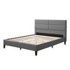 Lit rembourré queen-size à panneaux rectangulaires, crème/gris foncé/bleu/gris clair – 2 places