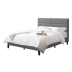 Lit rembourré queen-size à panneaux rectangulaires, crème/gris foncé/bleu/gris clair – 2 places