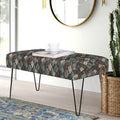 Banc ottoman rectangulaire en tissu gris / rouge et bleu, 2 places