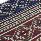 Banc ottoman rectangulaire en tissu gris / rouge et bleu, 2 places