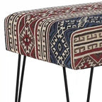Banc ottoman rectangulaire en tissu gris / rouge et bleu, 2 places