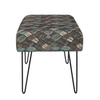 Banc ottoman rectangulaire en tissu gris / rouge et bleu, 2 places