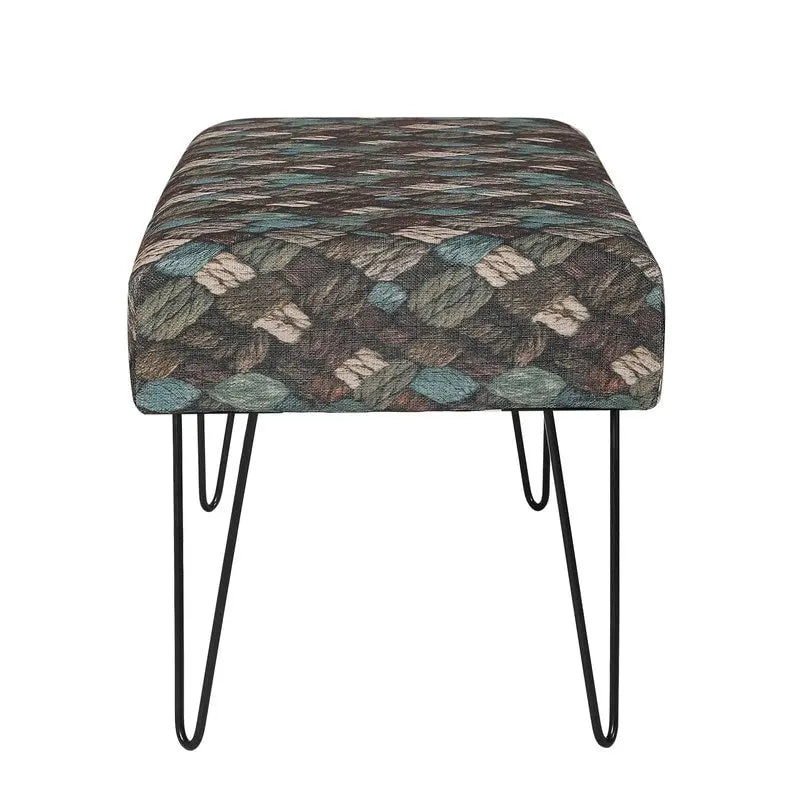 Banc ottoman rectangulaire en tissu gris / rouge et bleu, 2 places