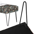 Banc ottoman rectangulaire en tissu gris / rouge et bleu, 2 places