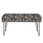 Banc ottoman rectangulaire en tissu gris / rouge et bleu, 2 places
