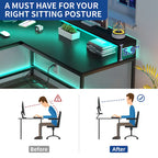Bureau d'angle en L Marron/Blanc/Noir/Chêne avec Bande LED, Support d'écran et Rangement, 1 personne