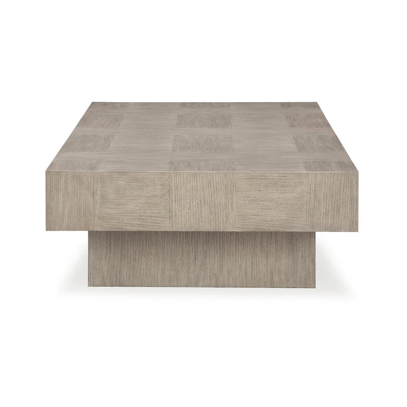 Table basse chêne clair grisâtre, plateau plaqué chêne, 60L x 35P x 16H