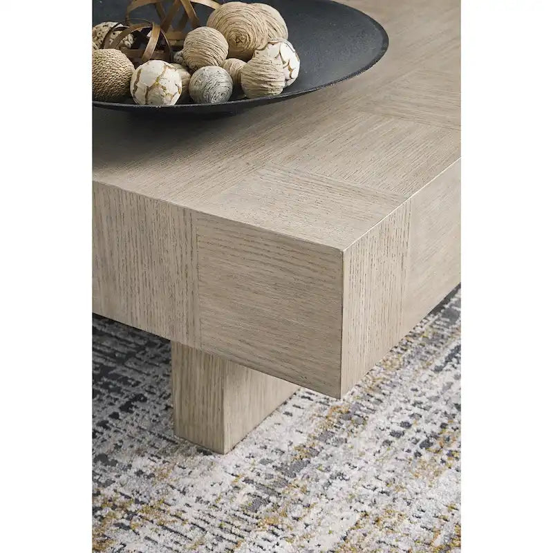Table basse chêne clair grisâtre, plateau plaqué chêne, 60L x 35P x 16H