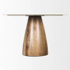 Allyson Table de salle à manger piédestal en marbre blanc et brun moyen, ronde, 48 po - 48,0 L x 48,0 l x 30,0 H