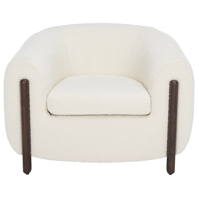 Fauteuil d'appoint dossier incurvé en bouclette ivoire, une place - 96,5 cm (L) x 86,4 cm (P) x 71,1 cm (H)