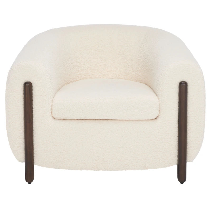 Fauteuil d'appoint dossier incurvé en bouclette ivoire, une place - 96,5 cm (L) x 86,4 cm (P) x 71,1 cm (H)