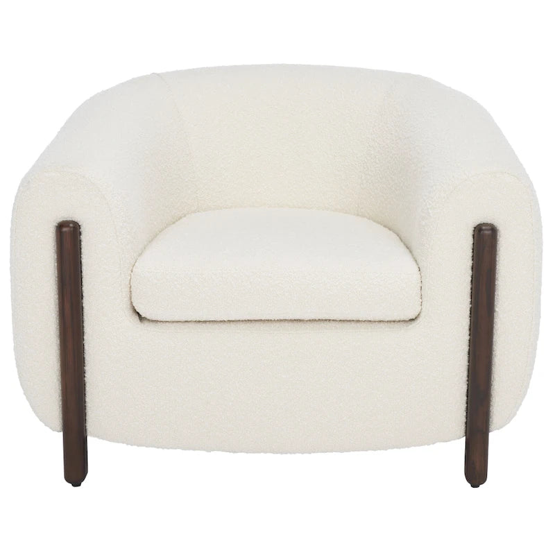 Fauteuil d'appoint dossier incurvé en bouclette ivoire, une place - 96,5 cm (L) x 86,4 cm (P) x 71,1 cm (H)