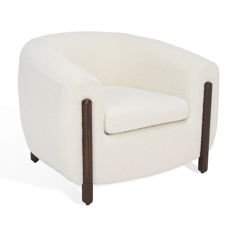 Fauteuil d'appoint dossier incurvé en bouclette ivoire, une place - 96,5 cm (L) x 86,4 cm (P) x 71,1 cm (H)
