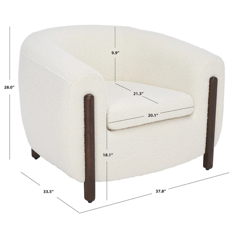 Fauteuil d'appoint dossier incurvé en bouclette ivoire, une place - 96,5 cm (L) x 86,4 cm (P) x 71,1 cm (H)