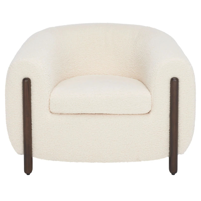 Fauteuil d'appoint dossier incurvé en bouclette ivoire, une place - 96,5 cm (L) x 86,4 cm (P) x 71,1 cm (H)
