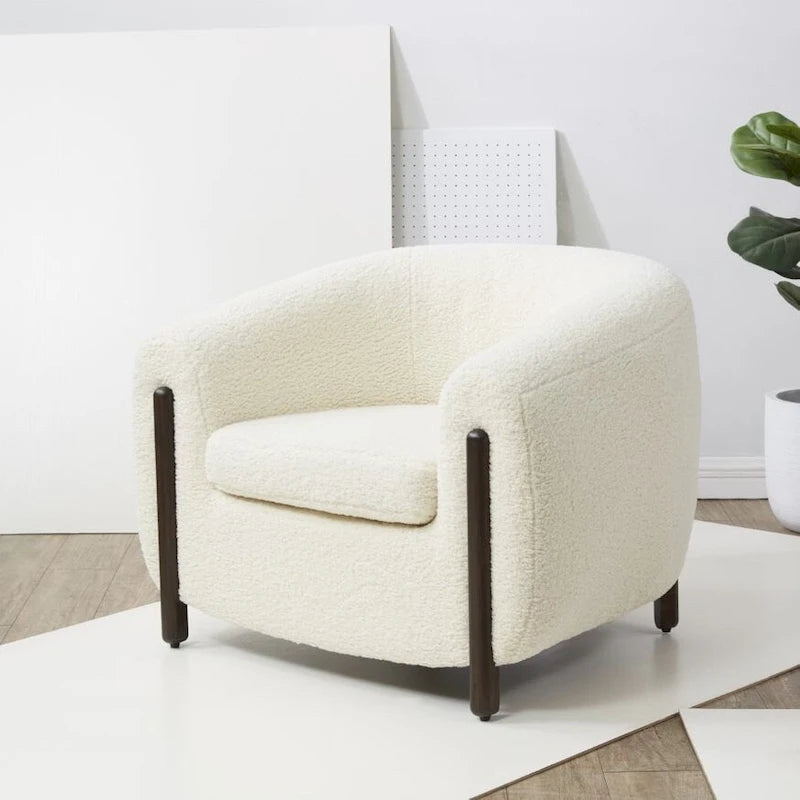 Fauteuil d'appoint dossier incurvé en bouclette ivoire, une place - 96,5 cm (L) x 86,4 cm (P) x 71,1 cm (H)