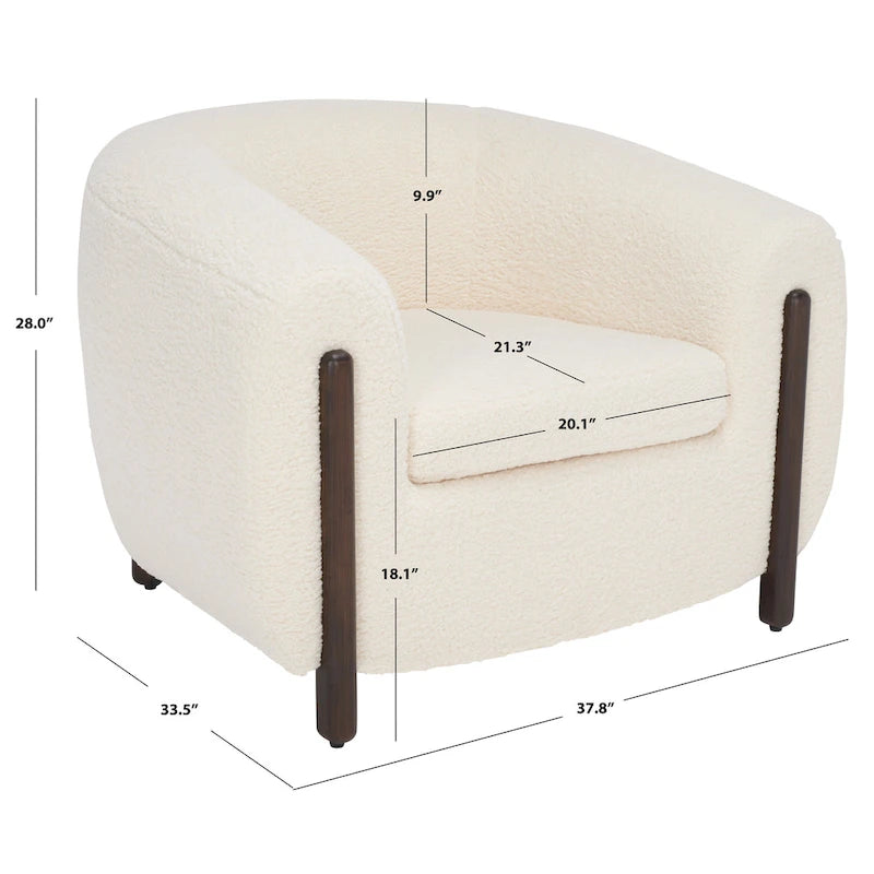 Fauteuil d'appoint dossier incurvé en bouclette ivoire, une place - 96,5 cm (L) x 86,4 cm (P) x 71,1 cm (H)