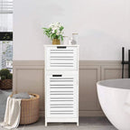 Meuble de salle de bain blanc satiné avec tiroir et porte ventilée