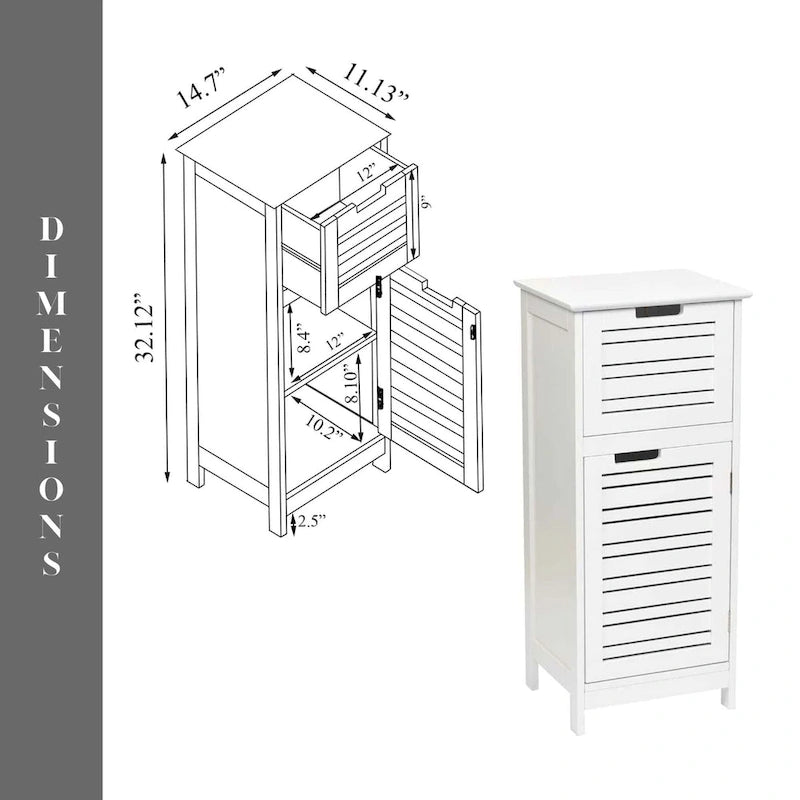 Meuble de salle de bain blanc satiné avec tiroir et porte ventilée