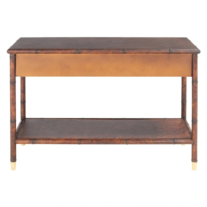 Console de table SAFAVIEH Franc brun foncé/doré à 2 tiroirs et 1 étagère - 42 L x 15,8 P x 29 H - 42Lx16Px29H