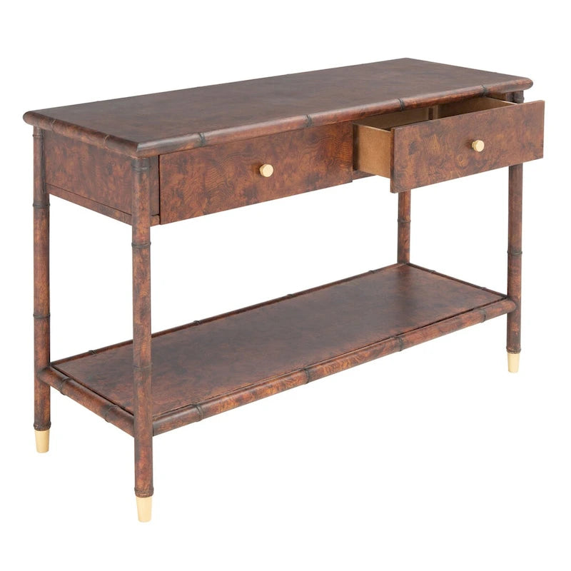 Console de table SAFAVIEH Franc brun foncé/doré à 2 tiroirs et 1 étagère - 42 L x 15,8 P x 29 H - 42Lx16Px29H
