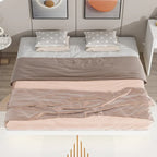 Lit plateforme bas avec lumières LED, taille King, naturel/gris/blanc, convient pour 2 personnes