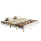 Lit plateforme bas avec lumières LED, taille King, naturel/gris/blanc, convient pour 2 personnes