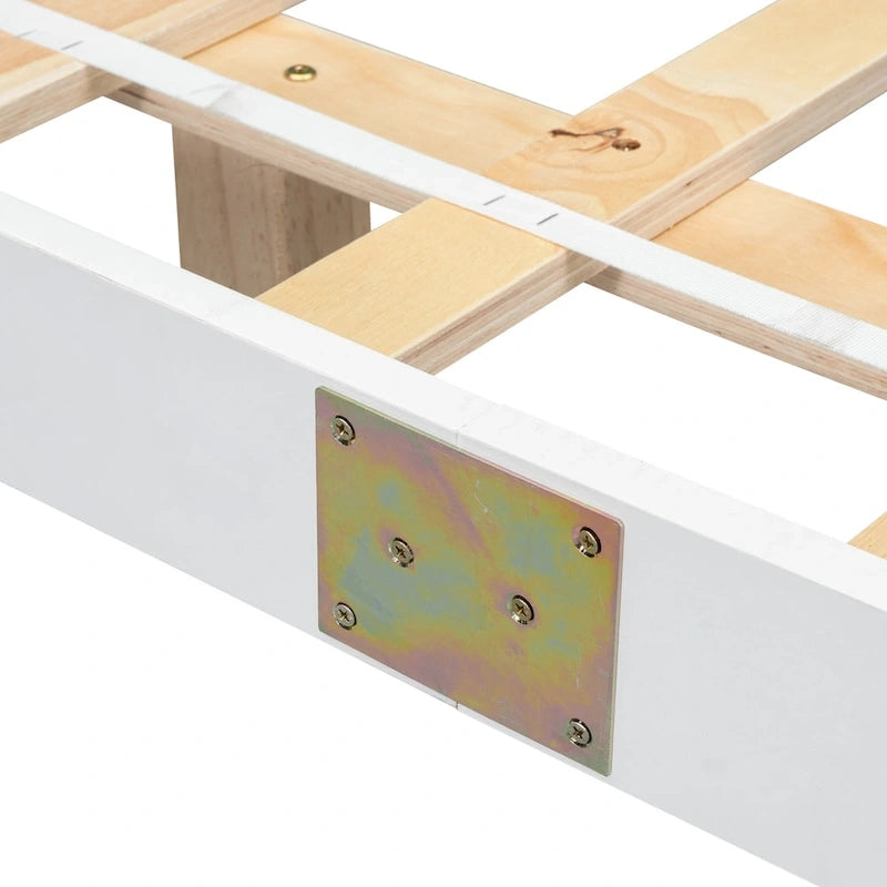 Lit plateforme bas avec lumières LED, taille King, naturel/gris/blanc, convient pour 2 personnes