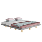 Lit plateforme bas avec lumières LED, taille King, naturel/gris/blanc, convient pour 2 personnes