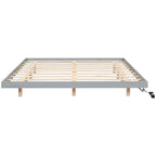 Lit plateforme bas avec lumières LED, taille King, naturel/gris/blanc, convient pour 2 personnes