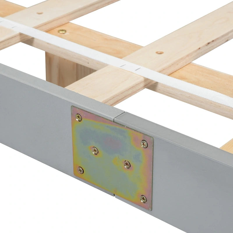 Lit plateforme bas avec lumières LED, taille King, naturel/gris/blanc, convient pour 2 personnes