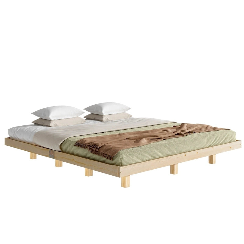 Lit plateforme bas avec lumières LED, taille King, naturel/gris/blanc, convient pour 2 personnes