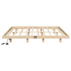 Lit plateforme bas avec lumières LED, taille King, naturel/gris/blanc, convient pour 2 personnes