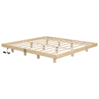 Lit plateforme bas avec lumières LED, taille King, naturel/gris/blanc, convient pour 2 personnes