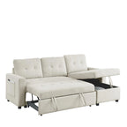 Canapé-lit sectionnel réversible beige de 78,5 pouces avec chaise longue de rangement et pochette latérale - 78,5 larg. x 49 prof. x 31 haut.
