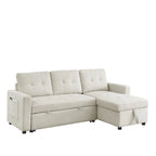 Canapé-lit sectionnel réversible beige de 78,5 pouces avec chaise longue de rangement et pochette latérale - 78,5 larg. x 49 prof. x 31 haut.