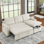 Canapé-lit sectionnel réversible beige de 78,5 pouces avec chaise longue de rangement et pochette latérale - 78,5 larg. x 49 prof. x 31 haut.
