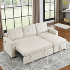 Canapé-lit sectionnel réversible beige de 78,5 pouces avec chaise longue de rangement et pochette latérale - 78,5 larg. x 49 prof. x 31 haut.