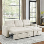 Canapé-lit sectionnel réversible beige de 78,5 pouces avec chaise longue de rangement et pochette latérale - 78,5 larg. x 49 prof. x 31 haut.