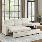 Canapé-lit sectionnel réversible beige de 78,5 pouces avec chaise longue de rangement et pochette latérale - 78,5 larg. x 49 prof. x 31 haut.