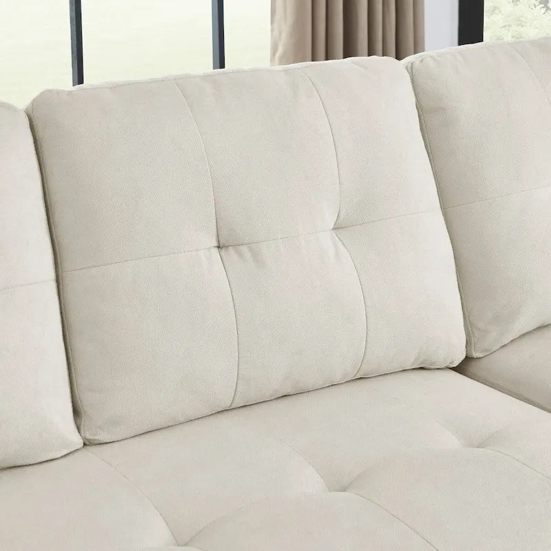 Canapé-lit sectionnel réversible beige de 78,5 pouces avec chaise longue de rangement et pochette latérale - 78,5 larg. x 49 prof. x 31 haut.