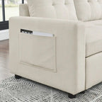 Canapé-lit sectionnel réversible beige de 78,5 pouces avec chaise longue de rangement et pochette latérale - 78,5 larg. x 49 prof. x 31 haut.
