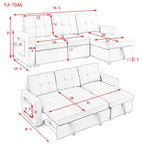Canapé-lit sectionnel réversible beige de 78,5 pouces avec chaise longue de rangement et pochette latérale - 78,5 larg. x 49 prof. x 31 haut.