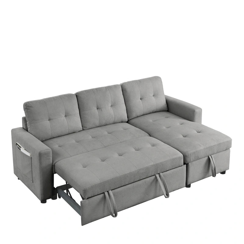 Canapé-lit sectionnel réversible beige de 78,5 pouces avec chaise longue de rangement et pochette latérale - 78,5 larg. x 49 prof. x 31 haut.